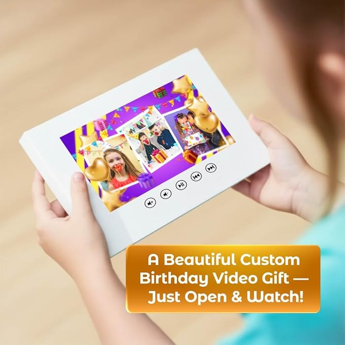 Birthday Video Card for Kids – Add Photos for Personalized Slideshow – Custom Greeting Gift – 7-Inch Digital Display, 256MB Storage, Rechargeable Battery, Plays Instantly