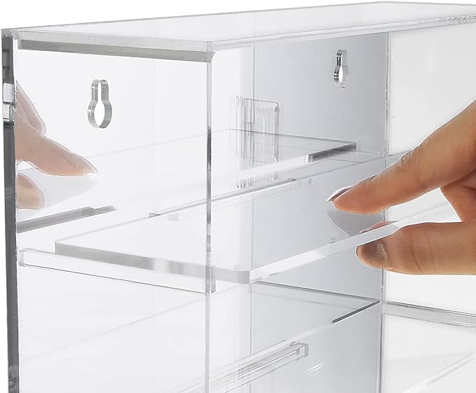 Ikee Design Mirror Back Premium Acrylic Wall Mountable Display Case with 4 Shelves for Figures and More, Acrylic Case for Home Decor, Shop Display and Showcasing Use, 10.87 W x 2.87 D x 14 H in