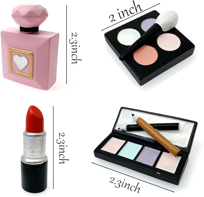 MEMOVAN Makeup Cake Topper 4 Pack, Resin Cosmetics Lipstick Perfume Bottle Eye Shadow Blush Make up Cake Decorations for Bridal Shower Bachelorette Girl Women Spa Salon Themed Birthday Party Supplies