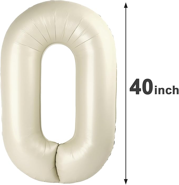 Cream White 0 Number Balloon 40 Inch, 0 Decorations for 10 20 30 40 50 60 70 80 90 100Birthday, Foil Giant Birthday Graduations Anniversary Party Balloons