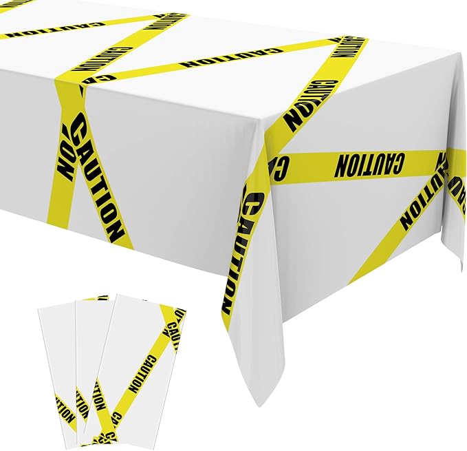 Irenare 3 Pcs Halloween Construction Birthday Party Supplies Disposable Plastic Caution Tape Construction Table Cloth Dump Truck Themed Table Cover Decoration for Halloween 54 x 108 in (White)