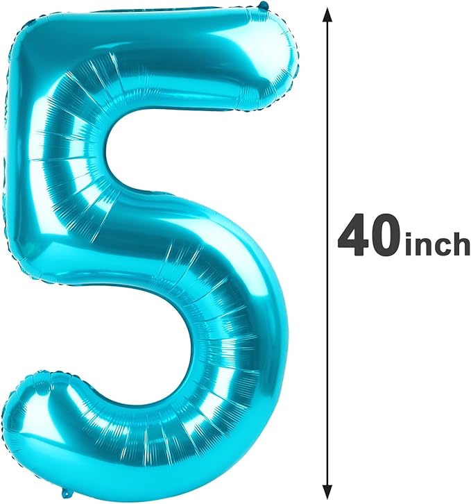 Blue 40 Inch Large Number 5 Birthday Balloon, Five 5th 15 25 35 50 55 Birthday Celebration Decorations, Blue Foil 5 Mylar Helium Balloons Girl Boy Anniversary Party Supplies