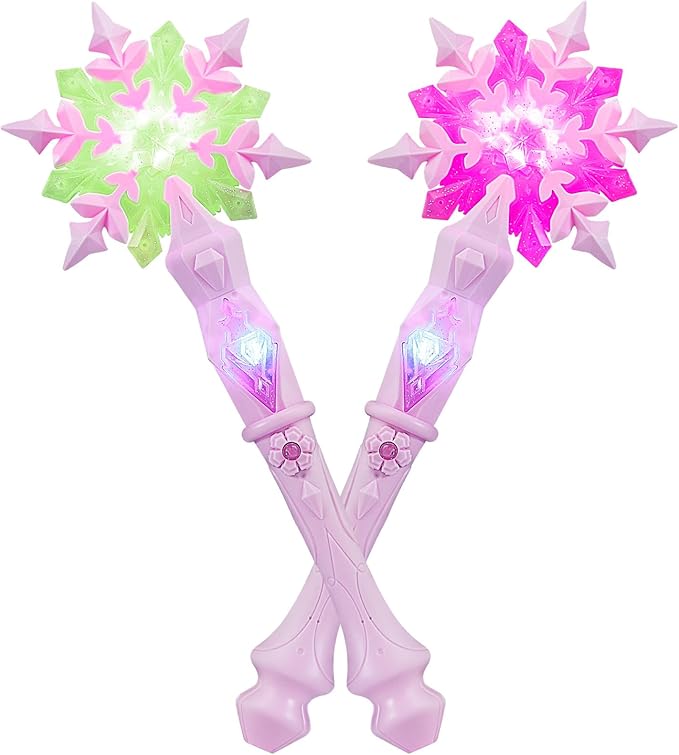 KingGlee Light Up Frozen Snowflake Wands with Sound(Motion Sensitive) Magic Toy for Kids Girls Princess Party Favors Costume Cosplay Accessories Pink 2-Pieces