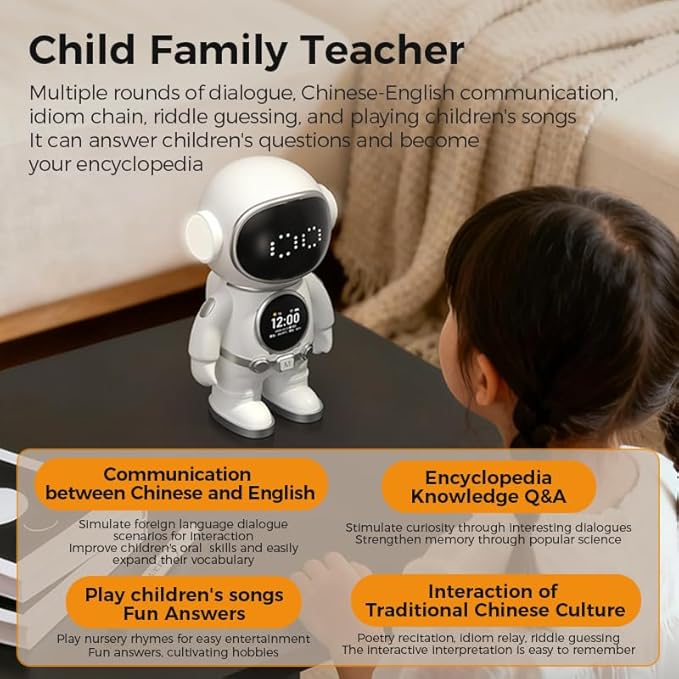 AI Smart Talking Robot, Interactive Educational Companion with Voice Conversation, Storytelling, Music Player & WiFi Bluetooth, Desktop Learning Robot Toy for Family Use