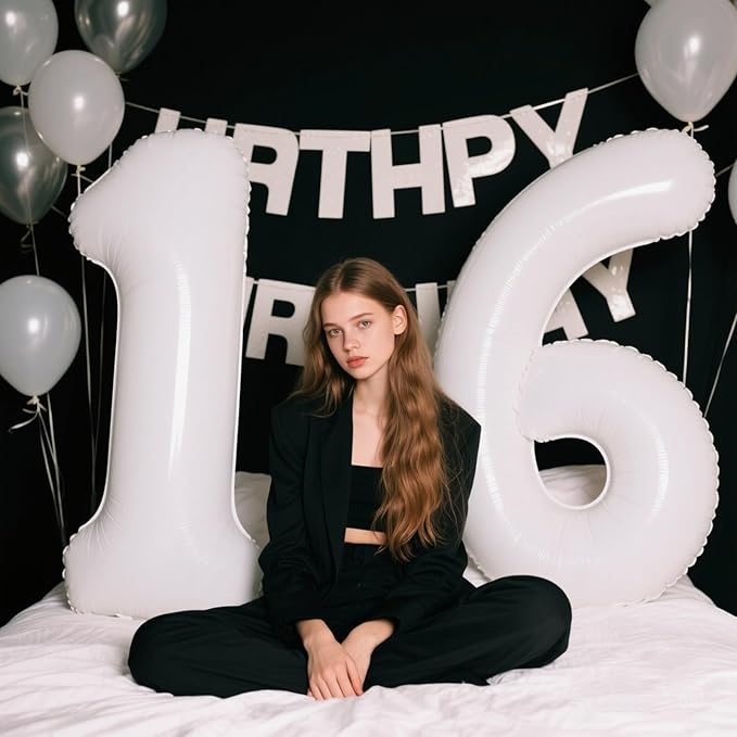 40 Inch Number 6 White Foil Helium Balloon - Birthday Gift for 6 Year Old Girl Boy 6th 16th 26th 36th 46th 50th 55th Wedding Anniversary Party Decorations
