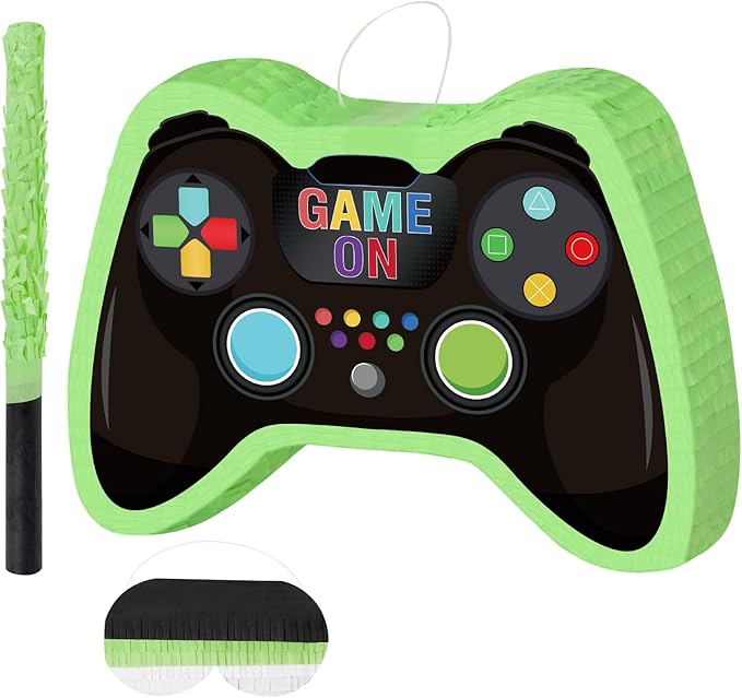 Video Game Controller Pinata with Pinata Stick and Blindfold for Boys Kids Birthday Party Decorations Video Game Party Supplies Carnival Activity Decorations