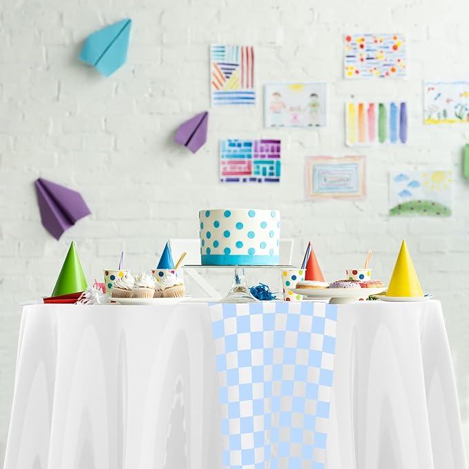 Oudain 3 Pcs Cars Birthday Party Supplies Racing Party Decorations Round Racing Tablecloth Checkered Flag Table Covers Road Plastic Table Cloth, 1950s Disco Dancing Tablecloth (White Color)