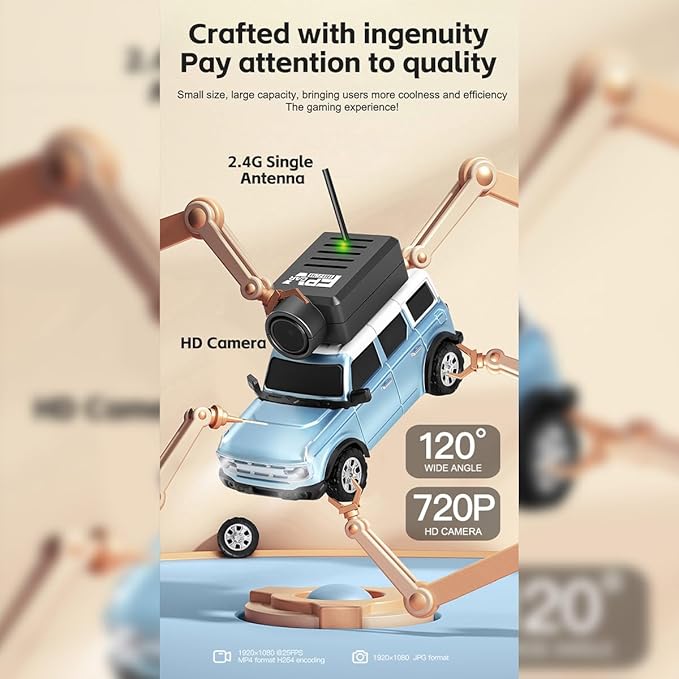 WL 6405-C 1/64 FPV RC Car, Full Proportional Mini Remote Control Car with APP Auto-Pairing, WiFi Module Control, Camera - Includes Storage Case ＆ Tow Trailers (RTR Version)