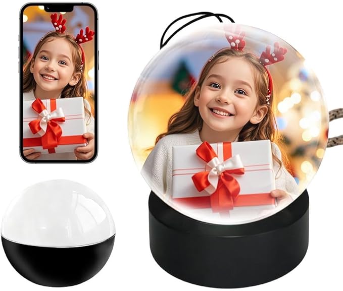 Christmas Memory Sphere Lamp, 2.7Inch Crystal Ball Digital Display Video Player, APP Personalized Videos & Photos Video Gift for Couples Friends Anniversary Birthday Christmas Tree Ornament