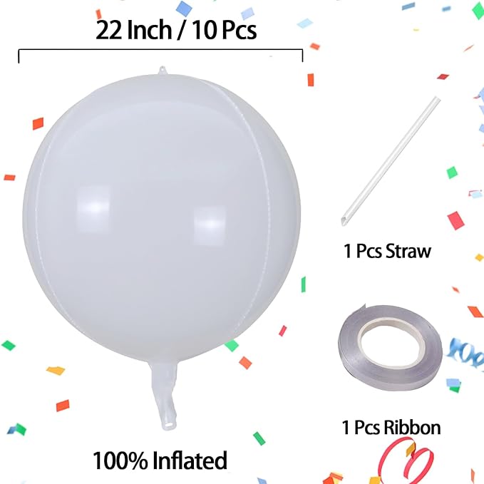 KALOR 22 Inch Milk White Mylar Balloons, 10Pcs Big Metallic Balloons,Large 4D Giant Round Foil Balloon for Birthday Party Baby Shower Gender Reveal Decoration and Supplies
