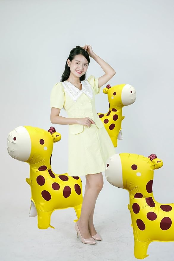 2PCS Giraffe Foil Standing Balloons,Big Jungle Safari Animal Birthday Party Decorations,Zoo Forest Hunting-Themed Baby Shower Gender-Revealing Party Supplies (Yellow)