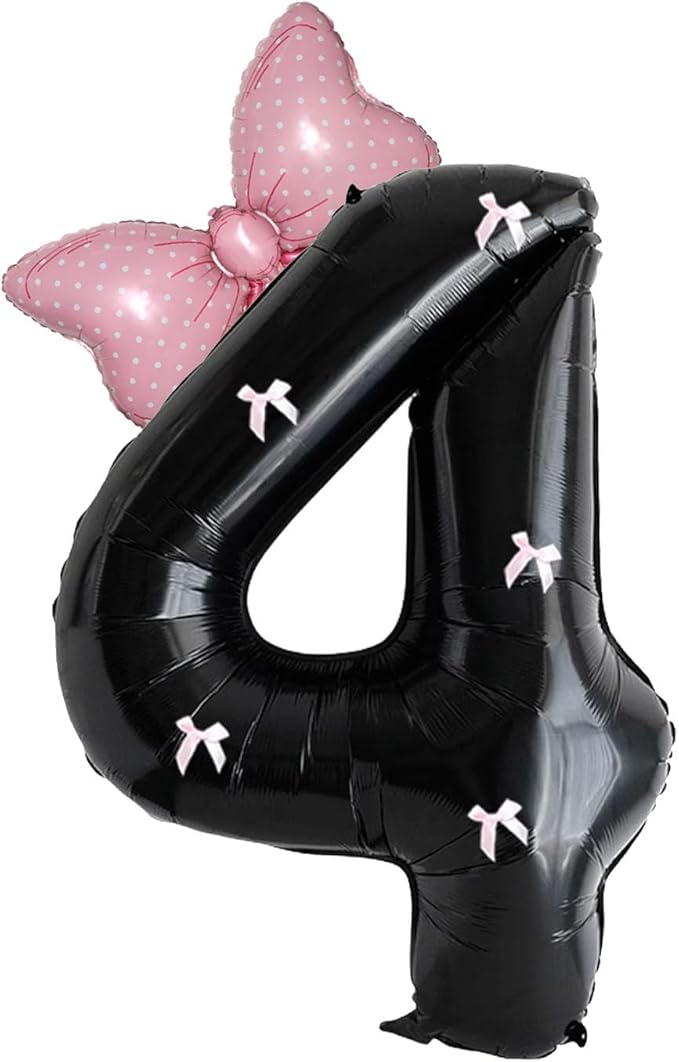 PLAP Birthday Number Balloon Bow Black Party Supplies 32 "Birthday Number Decoration (Black pink number 4)