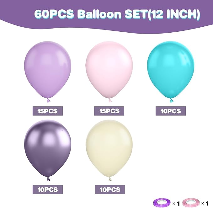 Pink Blue Purple Balloon,60 Pcs 12 Inches Metallic Purple Sand White Balloons for Kids Butterfly Birthday Decorations Birthday Balloons Baby Shower Engagement Party Supplies