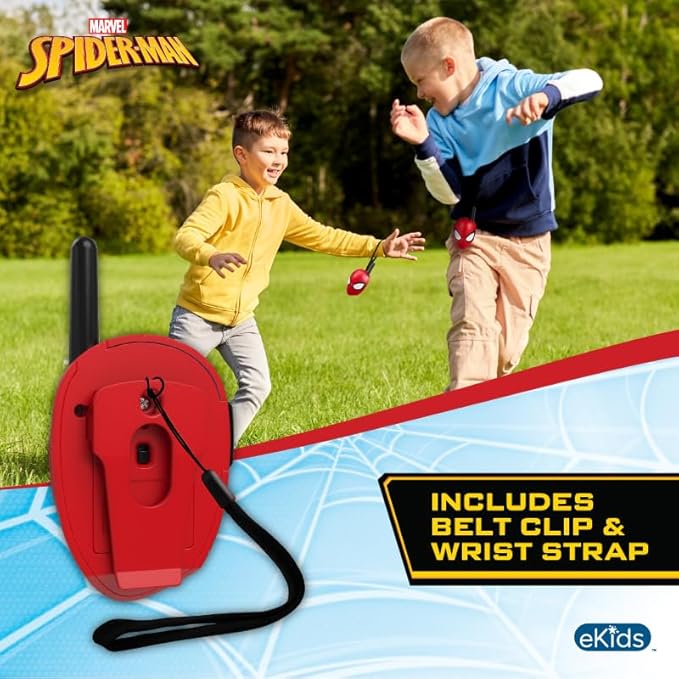 eKids Walkie Talkies for Kids, Static Free and Extended Range, Indoor and Outdoor Toys (Spiderman)