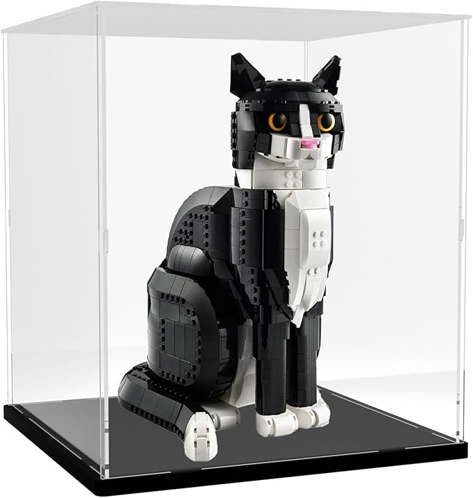 DuvinDD Acrylic Display Case for Lego Pac-Man Arcade Building Toy 10323, Dustproof Clear Display Box for Lego Tuxedo Cat 21349, 13.7 inch Tall Showcase for Trophy Doll