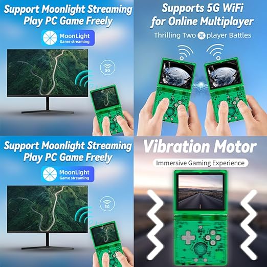 RG35XXSP Portable Flip Retro Handheld Game Console Linux System 3.5 '' IPS Screen Built-in 64G TF Card Pre-Installed 5532 Games RG35XX SP Clamshell Games Console Supports 5G WiFi Bluetooth HDMI Green
