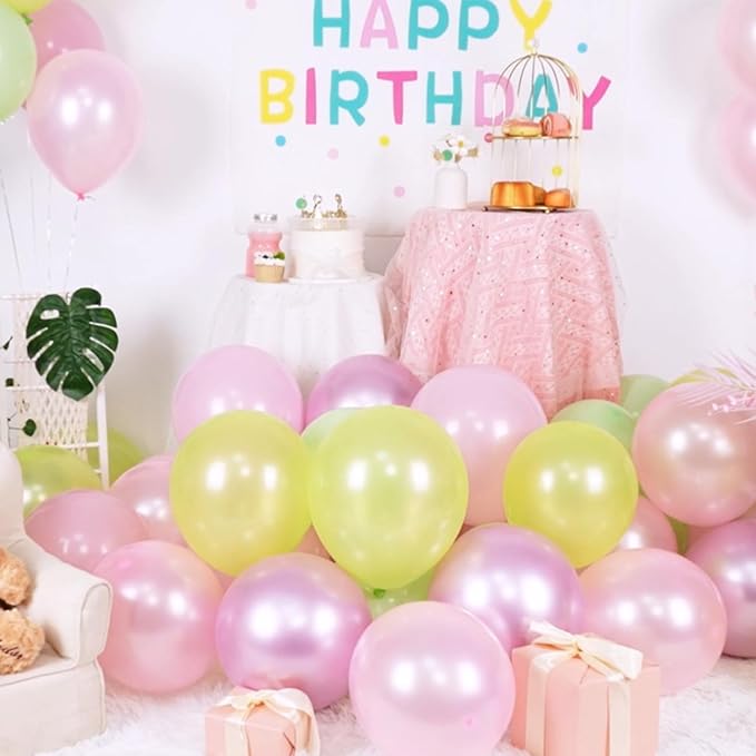 Maca Pink Metallic Pearl Balloons - 12 Inch Sage Green Pink Latex Balloons for Girls Jungle Birthday Baby Shower Wedding Party Decoration
