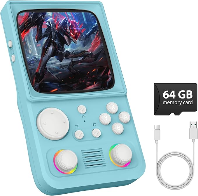 R36TMAX Retro Handheld Game Console, 4.0 Inch IPS HD Screen Retro Gaming Console, Handheld Game Console with 18000+ Classic Games, Supports WiFi Networked Fighting and OTG, Built-in 64G-Sky Blue