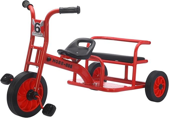 Kids Tricycle for Ages 2-8, Kids Trike Bike, Preschool Daycare Tandem Tricycle with Adjustable Seat, Airless Rubber Tires and Rear Padded Seat, Gift for Boys and Girls
