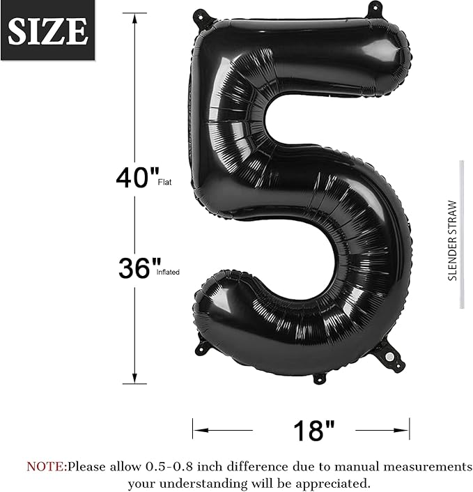 40 Inch Black Number Balloon 0-9(Zero-Nine), Big Size Happy Birthday Balloon, Foil Helium Big Number Balloon for Birthday Celebration Decorations Graduations Anniversary Photo Shoot