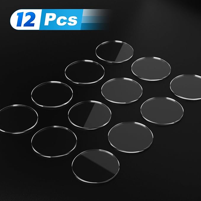 Cosmos 12 Pcs Round Action Figure Stand Base Acrylic Figure Display Stands Miniature Bases Mini Doll Model Display Holder Accessories for Figures, Dolls, Small Collectibles (Transparent Clear, 50mm)