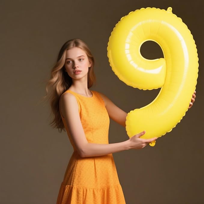 40 Inch Macaron Yellow Balloon Number 9,Jumbo Mylar Foil Helium Balloon for 9 19th 29th 39th 90th 99th Digital Balloons for Birthday Party,Wedding Anniversary Party Decorations
