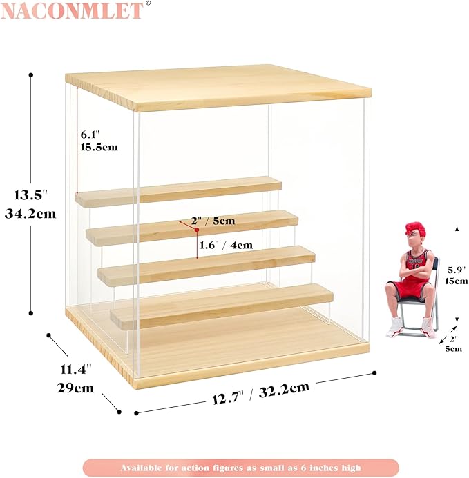 5 Tier Clear Acrylic Display Case with Colorful LED Lights, Dustproof Tiered Showcase for Funko Pop, Action Figures and Collectibles (12.6"x11.4"x13.3")