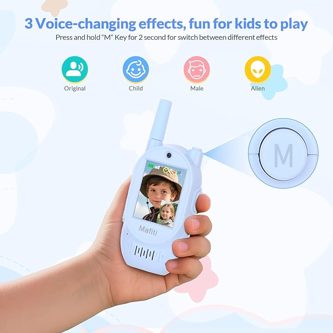 Mafiti Video Walkie Talkies for Kids 2 Pack Rechargeable 1000 Feets Range Toys for 3 4 5 6 7 8 Year Old Boys Girls Birthday Gifts(Blue+Blue)