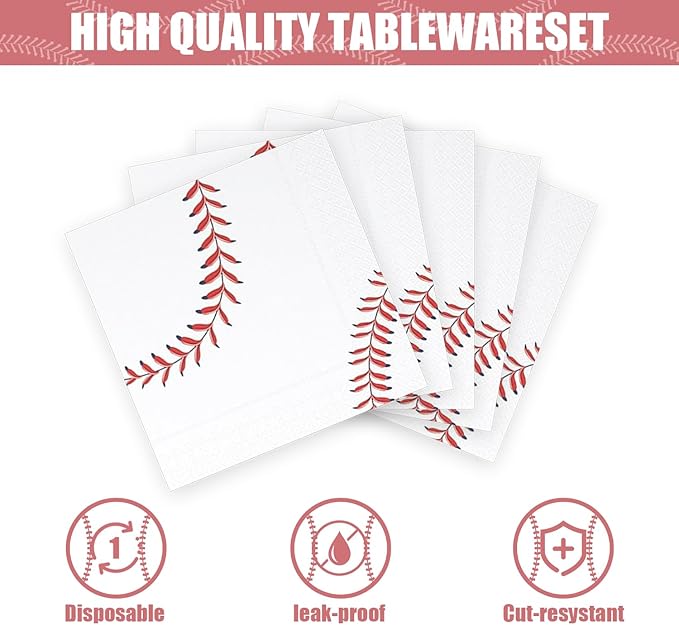 41pcs baseball Party Supplies ,include 20 Plates, 20 Napkin and 1pcs Tablecloth,Used for baseball Birthday Party Decoration (White baseball FFF)