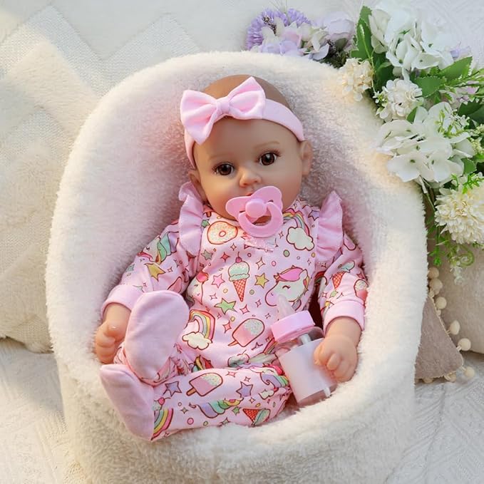 Baby Dolls, 17 Inches Large Realistic Baby Doll with Cute Soft Body, Real Life Baby Dolls Girl, with Bottles & Pacifier, Diapers and Bibs, Gift Idea for Ages 3+