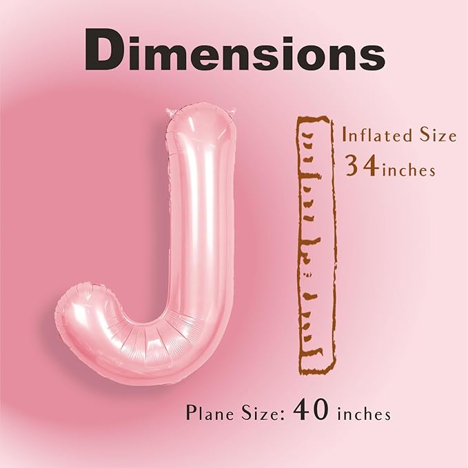 SUWEN 40 Inch Pink Large J Letter Balloons Big Foil Helium Letter Balloons A-Z Jumbo Mylar Happy Birthday Party Decorations for Girl Anniversary Party Supplies