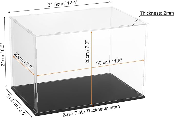uxcell Acrylic Clear Display Case for Collectibles Self-Assemble Display Boxes with Black Base Dustproof Countertop Storage Box for Collectibles Action Figures, 11.8 x 7.9 x 7.9 Inch