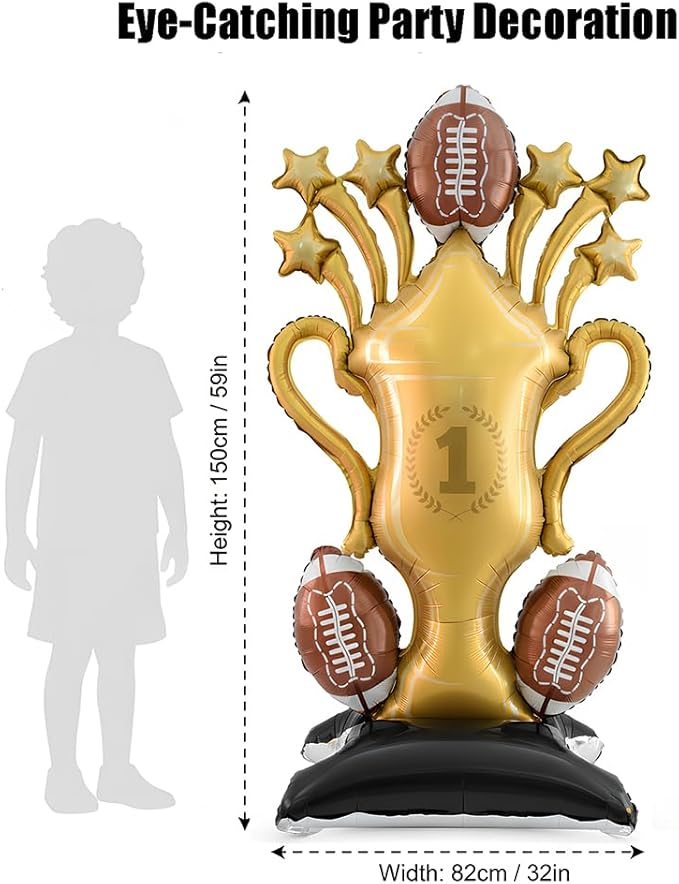 Football Party Decorations, 59 Inch Standing Football Champion Trophy Balloons for Party Supplies, Sports Theme Birthday, Game Day Celebration, Outdoor & Indoor Photo Backdrop