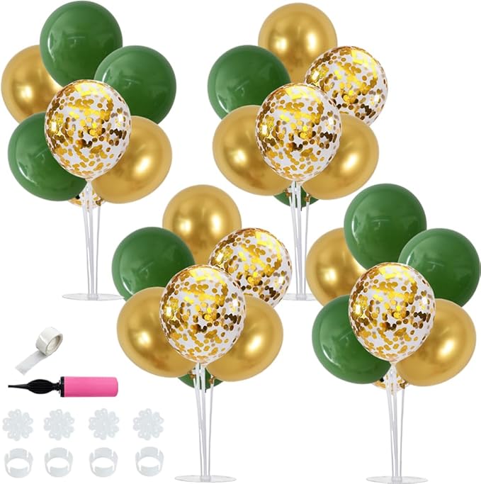 TONIFUL Sage Green and Gold Balloon Centerpieces for Table,Balloon Stand Centerpiece Table Decorations for Birthday,Baby Shower,St. Patrick's Day,Easter,Christmas,Woodland Party Decorations (4 Set)