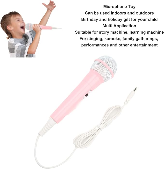 Zyyini Kids Wired Microphone, Pink, 3.5mm Jack, Portable, Lightweight, No Battery, Ideal for Kids Singing Machine, Karaoke, Storytelling, Pink