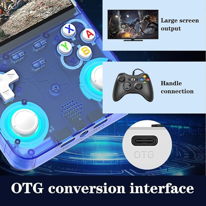 R36 Ultra Retro Handheld Game Console, with 64G Built-in 20000+ Games, 3000mAh Rechargeable, Support 20+ Simulators, Linux System, 4.0 Inch IPS Screen Portable Pocket Arcade (Transparent Blue)