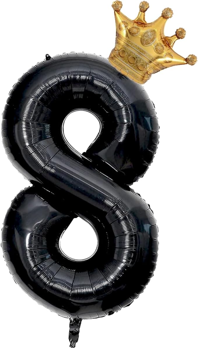 Black 8 Balloon Number, 40 inch Big 8th Birthday Balloon for Black Theme Birthday Party Supplies Anniversary, Boxing WWE Birthday Decorationsfor Boys Girls Birthday King