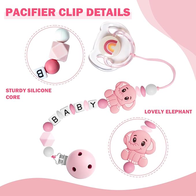 SCOM Reborn Baby Dolls Accessories Set - Rainbow Transparent Magnetic Pacifiers & Removable Reusable Baby Doll Bottles with Silicone Pacifier Clips for Reborn Dolls Girls, Pink Style, 3 Pcs