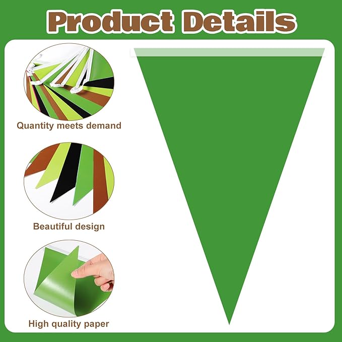 Tiamon 5 Pcs Pixel Theme Birthday Party Decorations Gamer Themed Banner Green Brown Pennant Bunting Printed Triangle Flag for Gamer Birthday Pixel Cartoon Baby Shower Party Decor