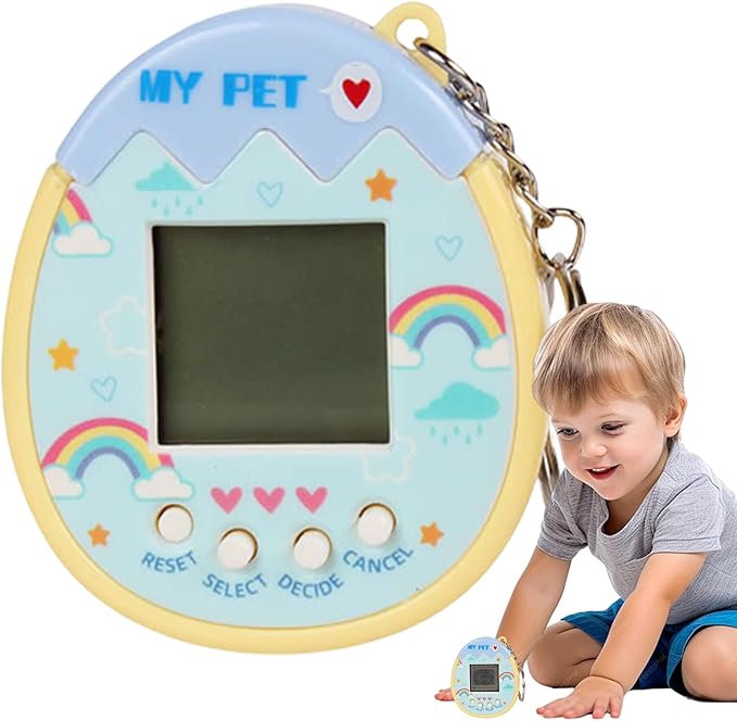90s Toys Nostalgia, Game Machine with Keychain, Circular Design Compressive and Anti Drop Technology Equipped Multiple Game Modes, Digital Pet for Children Adult (Blue)