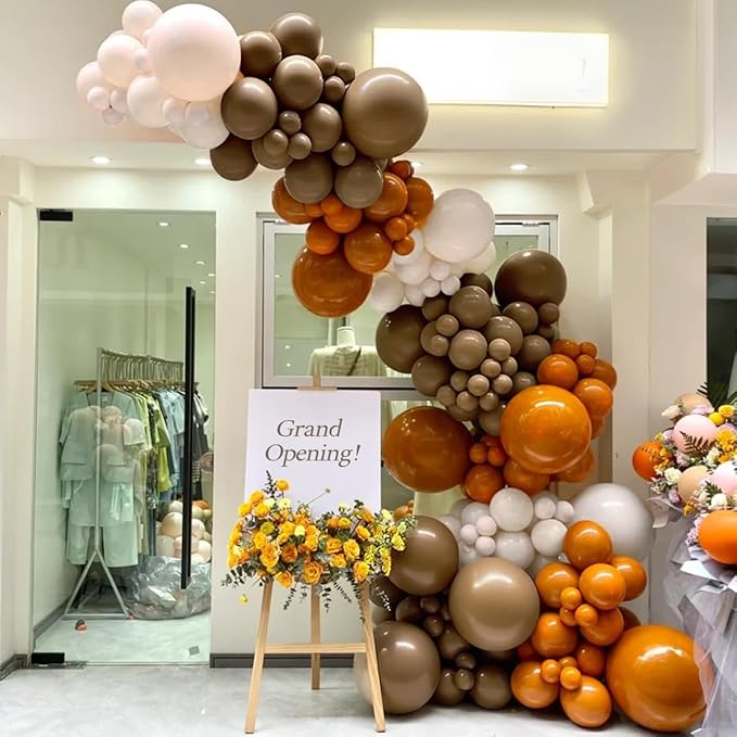 Fall Thanksgiving Balloon Arch Kit, 155 Pcs Boho Brown Orange White Balloons Garland for Baby Shower Autumn Birthday Party Decorations