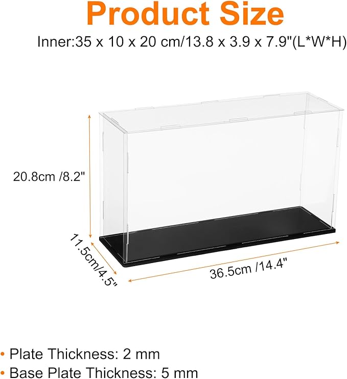 uxcell Acrylic Clear Display Case for Collectibles Self-Assemble Display Clear Boxes with Black Base Dustproof Countertop Storage Box for Collectible Figures, 13.8 x 3.9 x 7.9 Inch