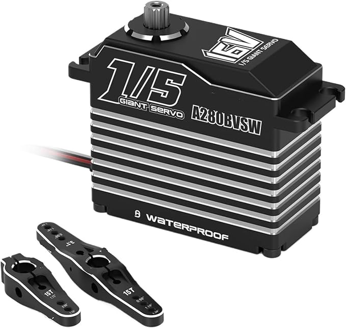 A280BVSW 125KG 16V Super Torque 3S/4S Brushless Waterproof 1/5 Scale Giant Remote Control Servo(A280BVSW Black)