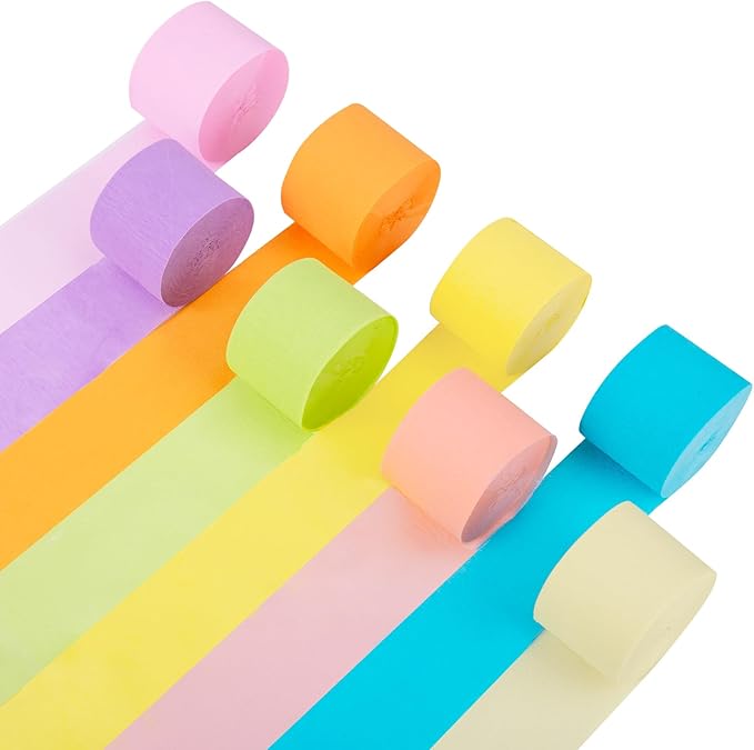 Crepe Paper Streamers, 8 Rolls Pastel Streamers Party Decorations, Party Streamer for Pastel Birthday Party Decorations, Wedding Bridal Baby Shower Decorations