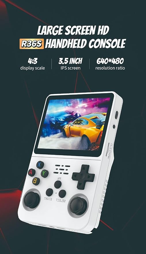 R36S Retro Handheld Game Console 128GB – 20,000+ Games, 3.5” HD IPS Screen, Portable Arcade Gaming System, 4000mAh Battery, Dual Joystick, Expandable Storage Retro Video Game Console (White)