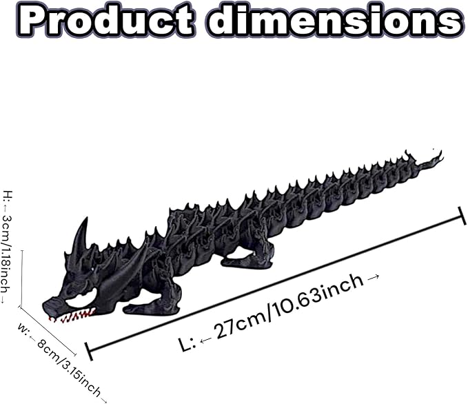3D Printed Dragon,3D Printed Dragon Model,Flexible Articulated 3D Dragon Fidget Toy,Unique 3D Printed Animals Gift and Desktop Decoration (Black-10 inch).