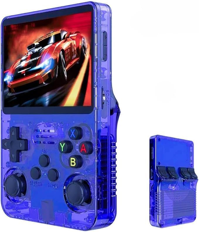 R36s-Retro Handheld Game Console with 128G 3.5 Inch IPS Screen Built-in 20000+ Classic Games Open Source Linux System Portable Pocket Video Player with 3200mah Battery (Blue)