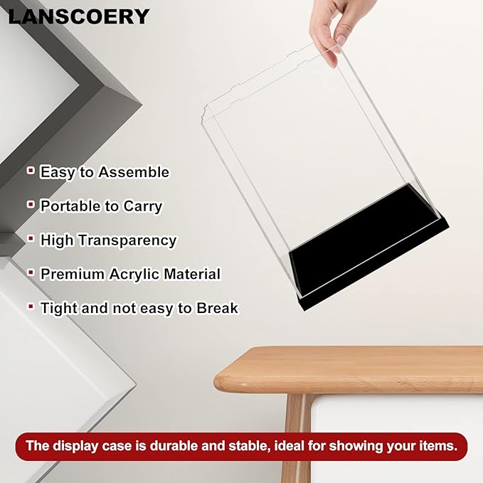LANSCOERY Acrylic Display Case with Adjustable Yellow/White/Warm LED Light, UV Protection Clear Display Box, Dustproof Showcase for Action Figures, Models, Collectibles - 5.9x5.9x9.8inch