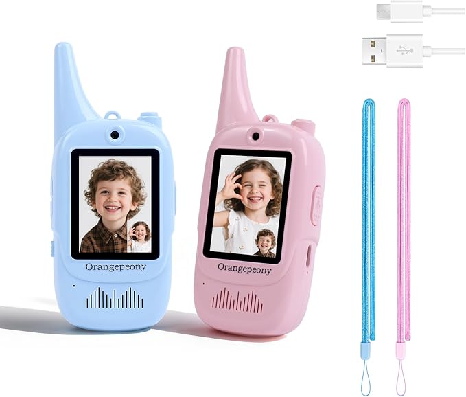 Video Walkie Talkies for Kids 2 Pack, Ages 3-12 Boys & Girls, Screen 2-Way Radios with 4 Voice Effects, Indoor/Outdoor/Camping
