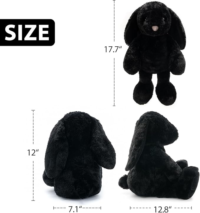 Black Bunny Stuffed Animal Plush Toy with Floppy Ears, 17.7 Inch Soft Plush Rabbit Cuddle Buddy for Nursery Decor, for Boys and Girls